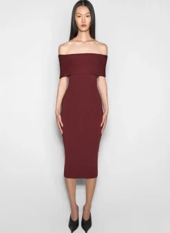 Women MUGLER burgundy off-shoulder sculpting knit dress