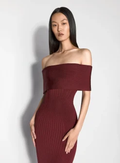 Women MUGLER burgundy off-shoulder sculpting knit dress