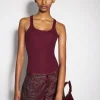 Women MUGLER burgundy pierced tank top