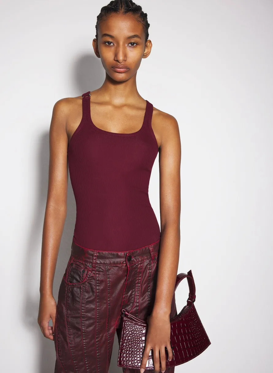 Women MUGLER burgundy pierced tank top