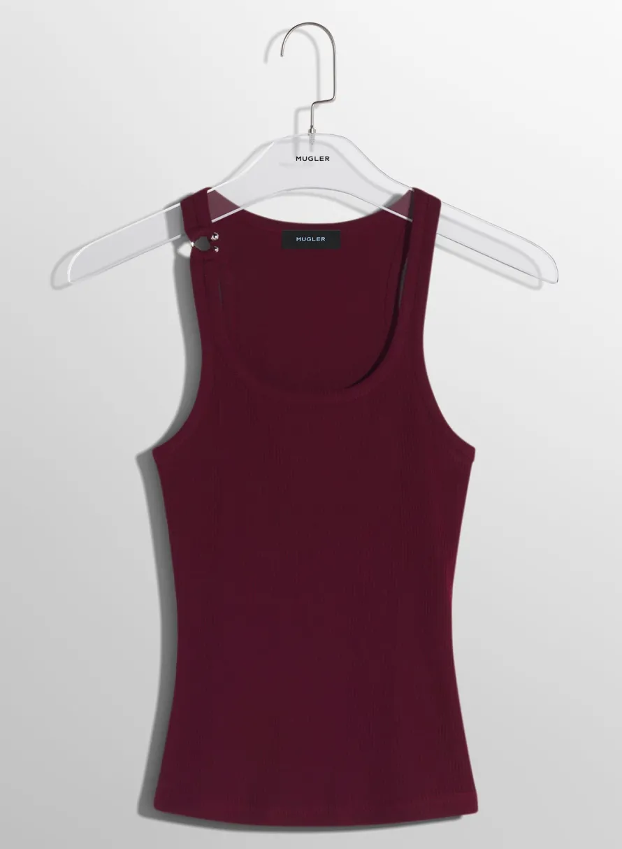 Women MUGLER burgundy pierced tank top