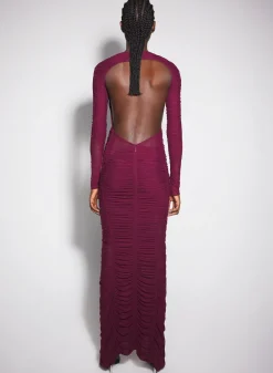 Women MUGLER burgundy ruched gown