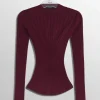 Women MUGLER burgundy sculpting knit top