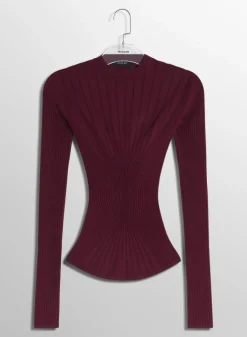 Women MUGLER burgundy sculpting knit top