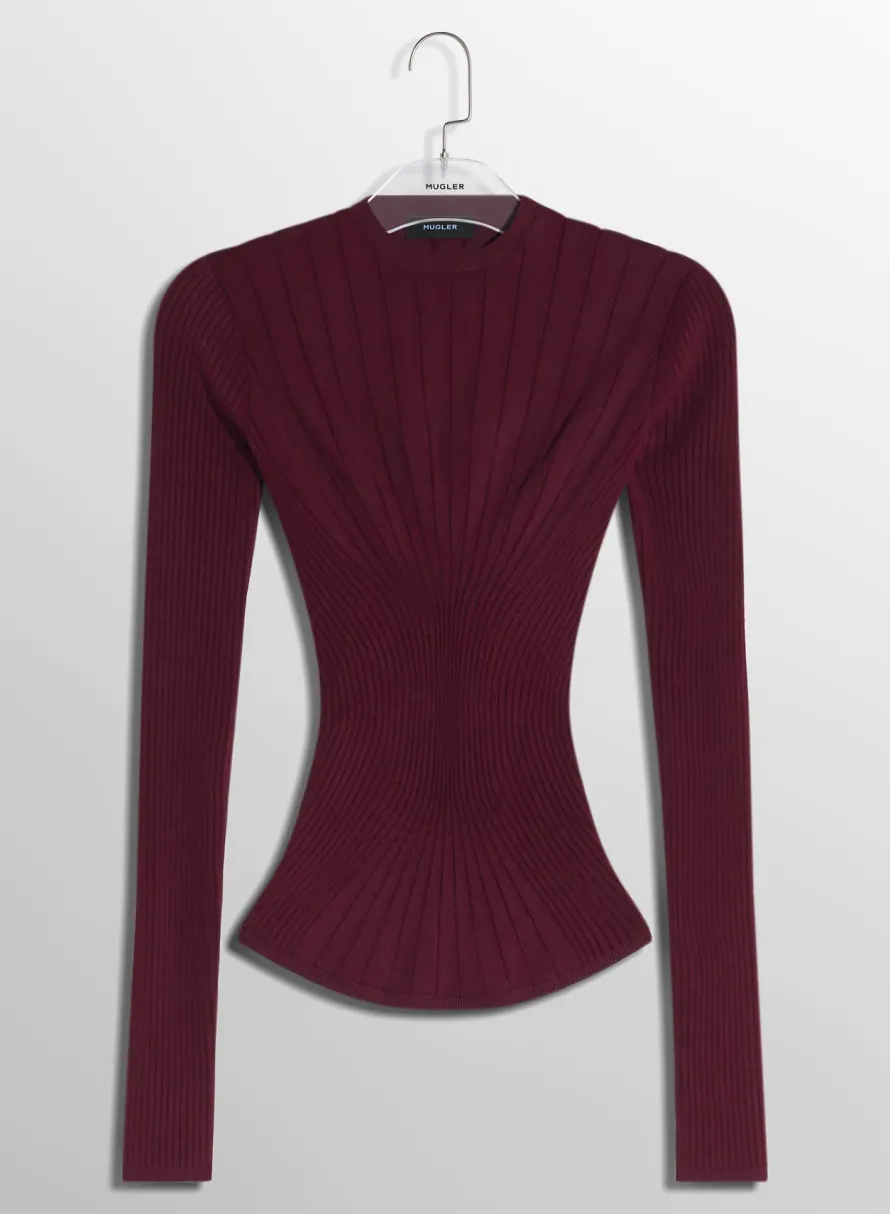 Women MUGLER burgundy sculpting knit top