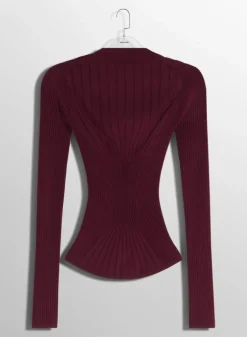 Women MUGLER burgundy sculpting knit top