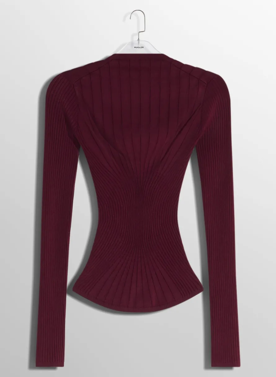 Women MUGLER burgundy sculpting knit top