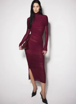 Women MUGLER burgundy sheer ruched dress