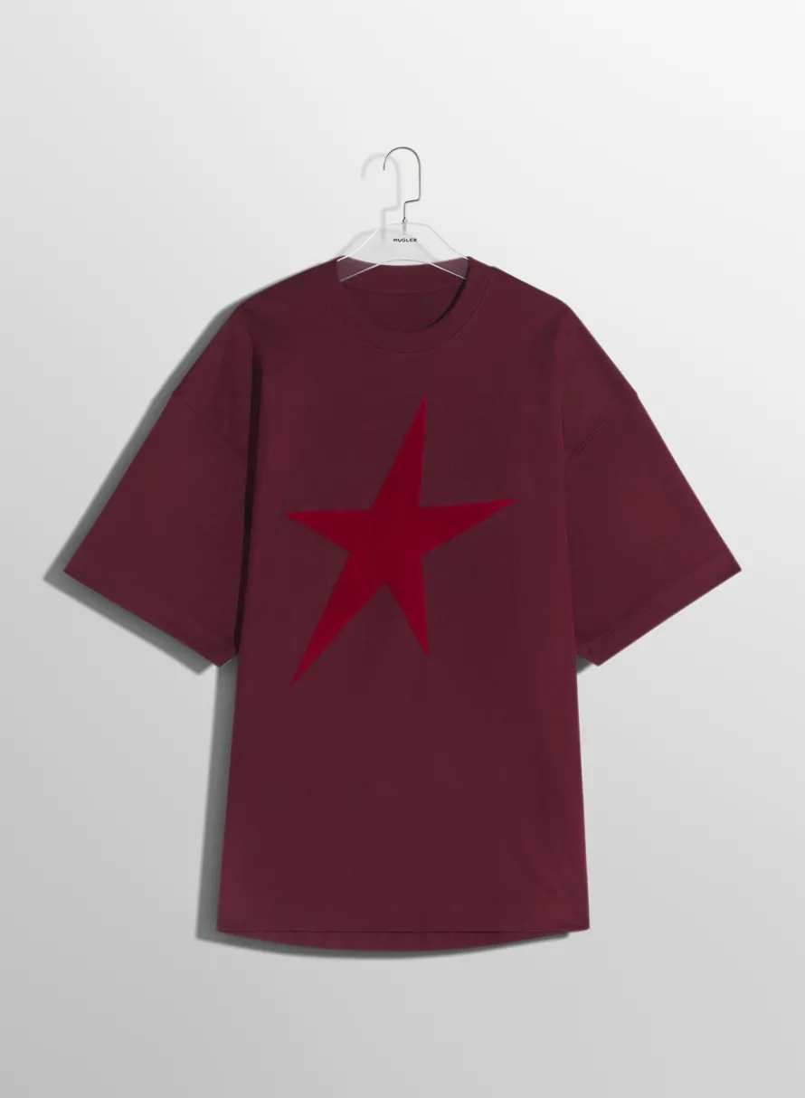 Women MUGLER burgundy star velvet T-shirt