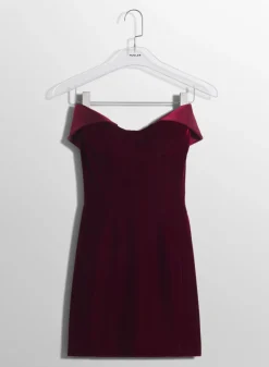 Women MUGLER burgundy velvet and satin mini dress