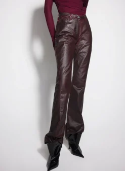 Women MUGLER burgundy waxed denim pants