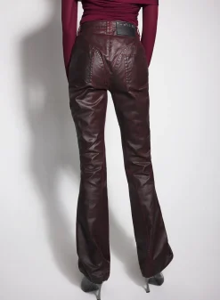 Women MUGLER burgundy waxed denim pants