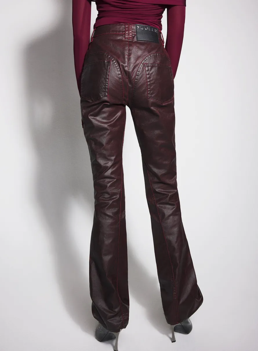 Women MUGLER burgundy waxed denim pants