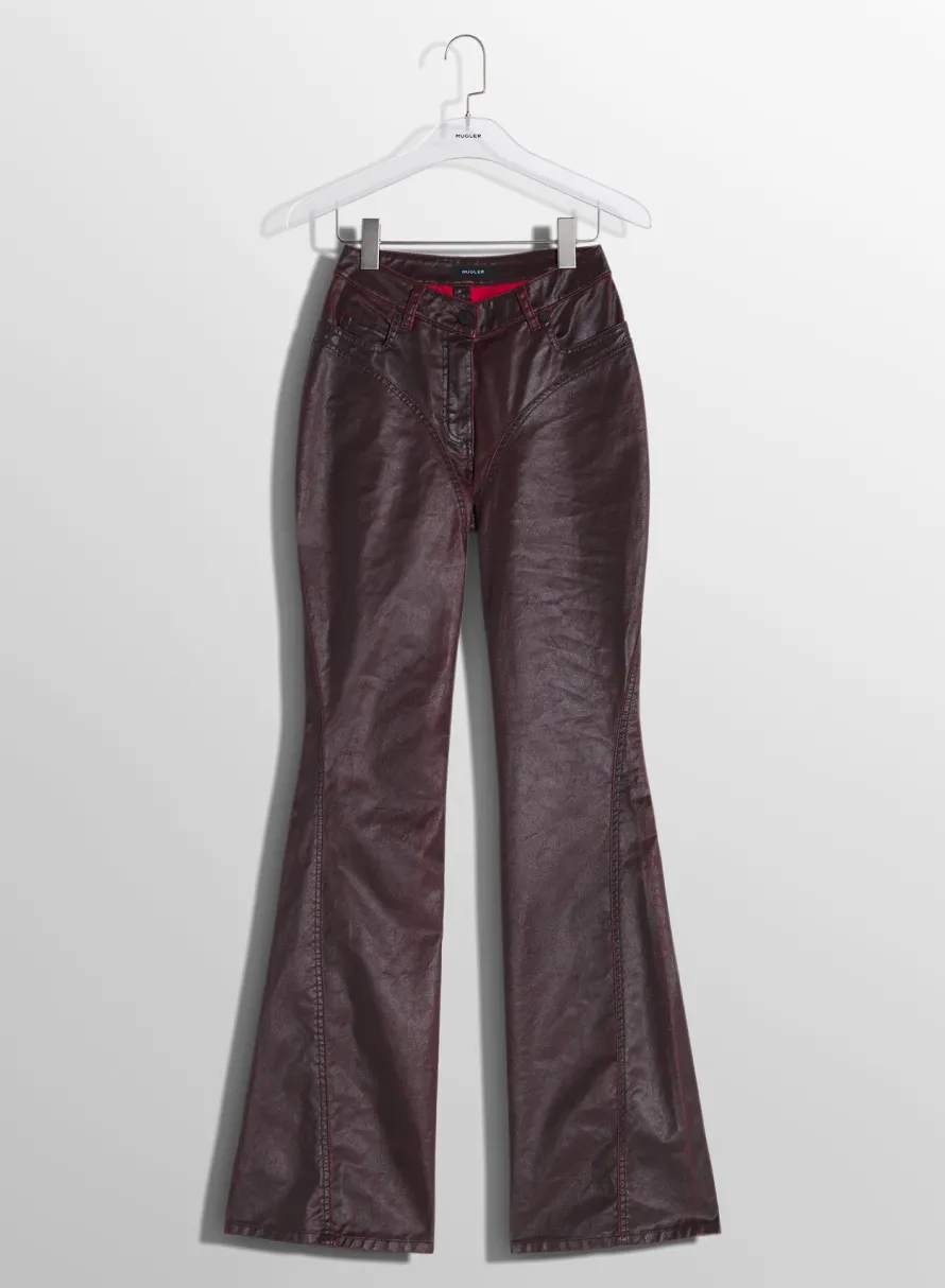 Women MUGLER burgundy waxed denim pants