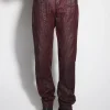 Women MUGLER burgundy waxed spiral baggy jeans
