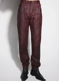 Women MUGLER burgundy waxed spiral baggy jeans