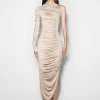 Women MUGLER champagne asymmetrical pierced ruched dress