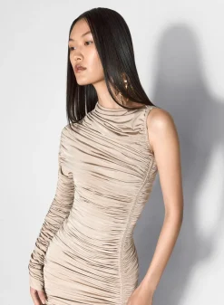 Women MUGLER champagne asymmetrical pierced ruched dress