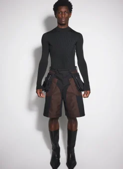 Women MUGLER chocolate technical fabric cargo shorts