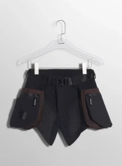 Women MUGLER chocolate technical fabric cargo shorts