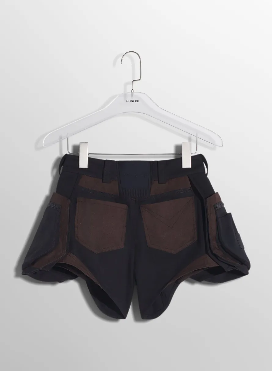 Women MUGLER chocolate technical fabric cargo shorts