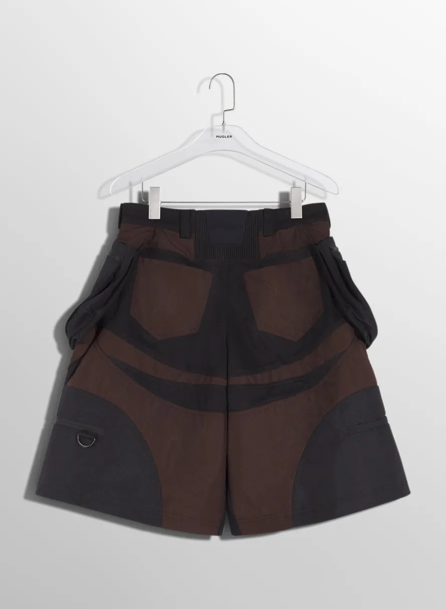 Women MUGLER chocolate technical fabric cargo shorts