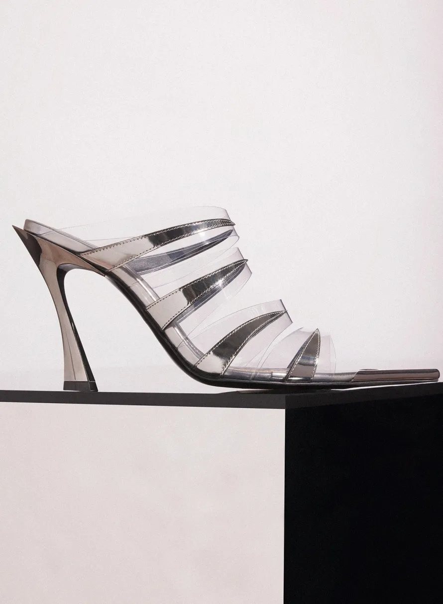 MUGLER chrome leather fang 95 spike sandals