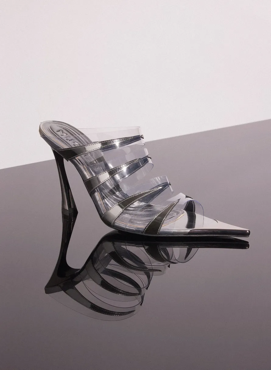 MUGLER chrome leather fang 95 spike sandals