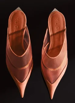 MUGLER Cinnamon mesh Fang 95 mules