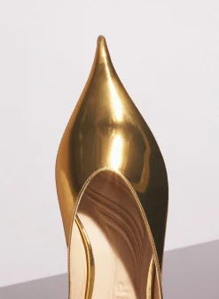 MUGLER gold metalic leather fang flat mules