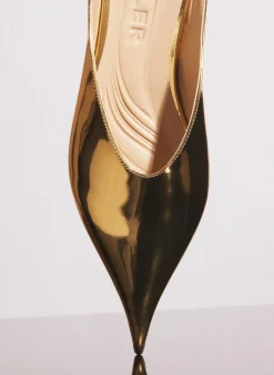 MUGLER gold metalic leather fang flat mules