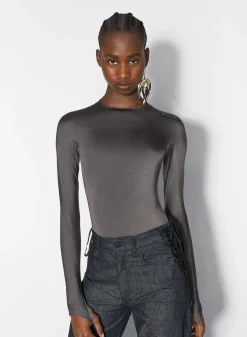 Women MUGLER grey shoulder logo bodysuit