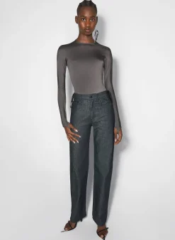 Women MUGLER grey shoulder logo bodysuit