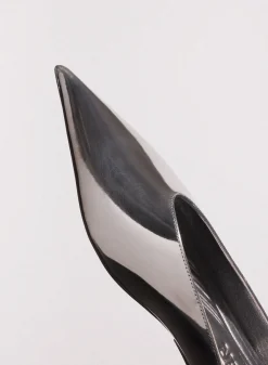 MUGLER gunmetal leather fang flat mules