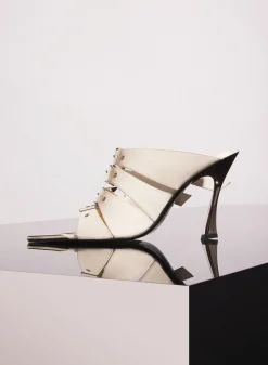 MUGLER ivory shiny leather buckled fang 95 sandals