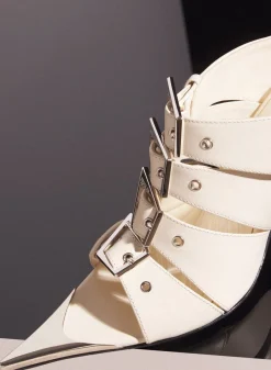 MUGLER ivory shiny leather buckled fang 95 sandals