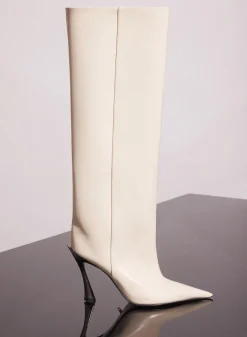 MUGLER ivory shiny leather fang 95 boots