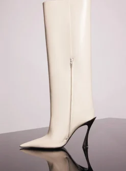 MUGLER ivory shiny leather fang 95 boots