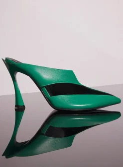MUGLER jade green leather fang 95 cut-out mule