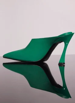 MUGLER jade green leather fang 95 cut-out mule