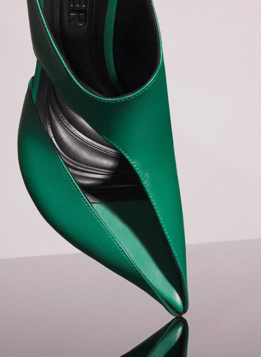 MUGLER jade green leather fang 95 cut-out mule