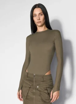 Women MUGLER khaki shoulder logo bodysuit