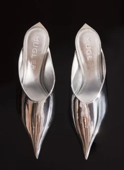 MUGLER Metallic leather Fang 55 mules