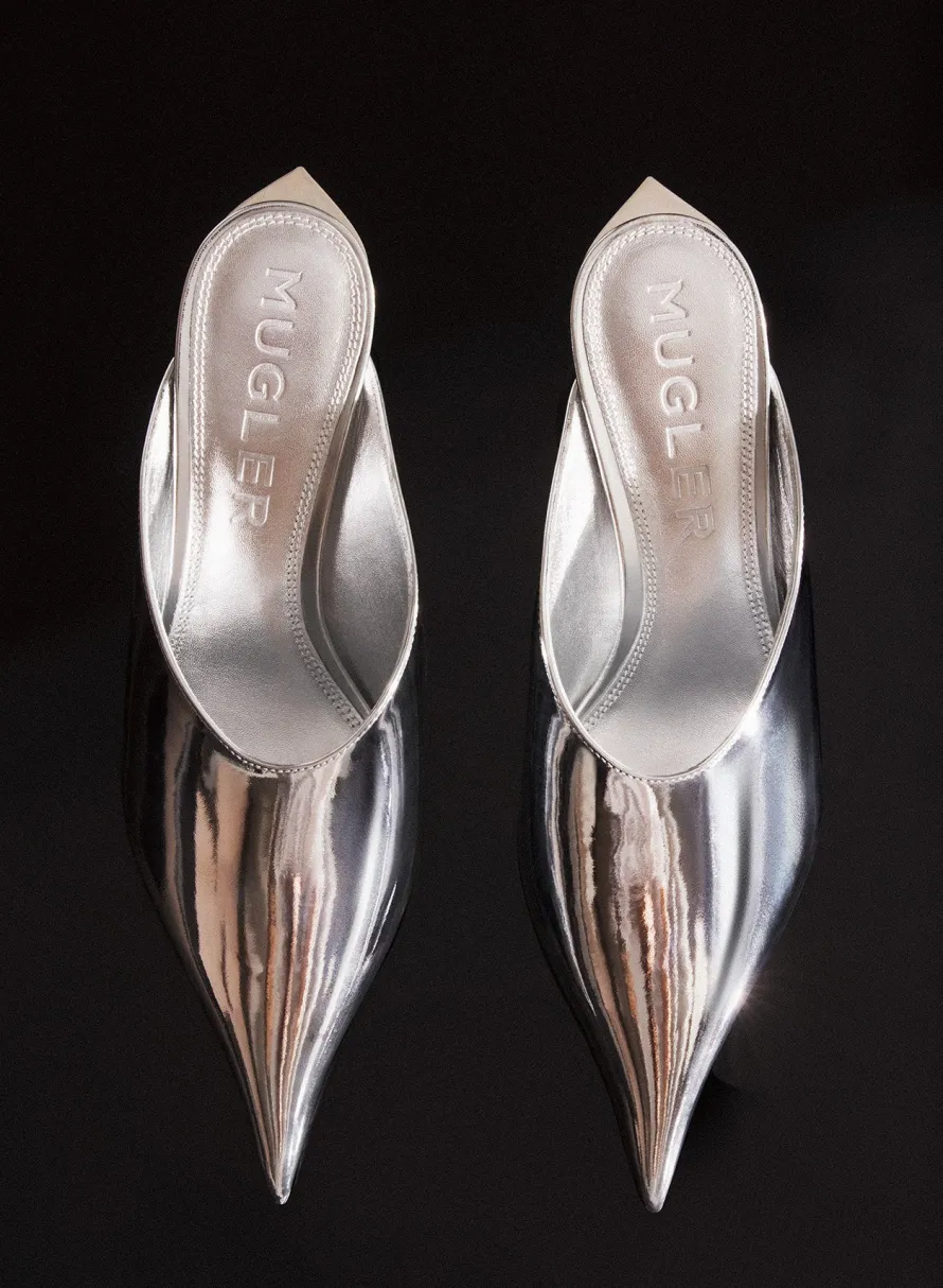 MUGLER Metallic leather Fang 55 mules