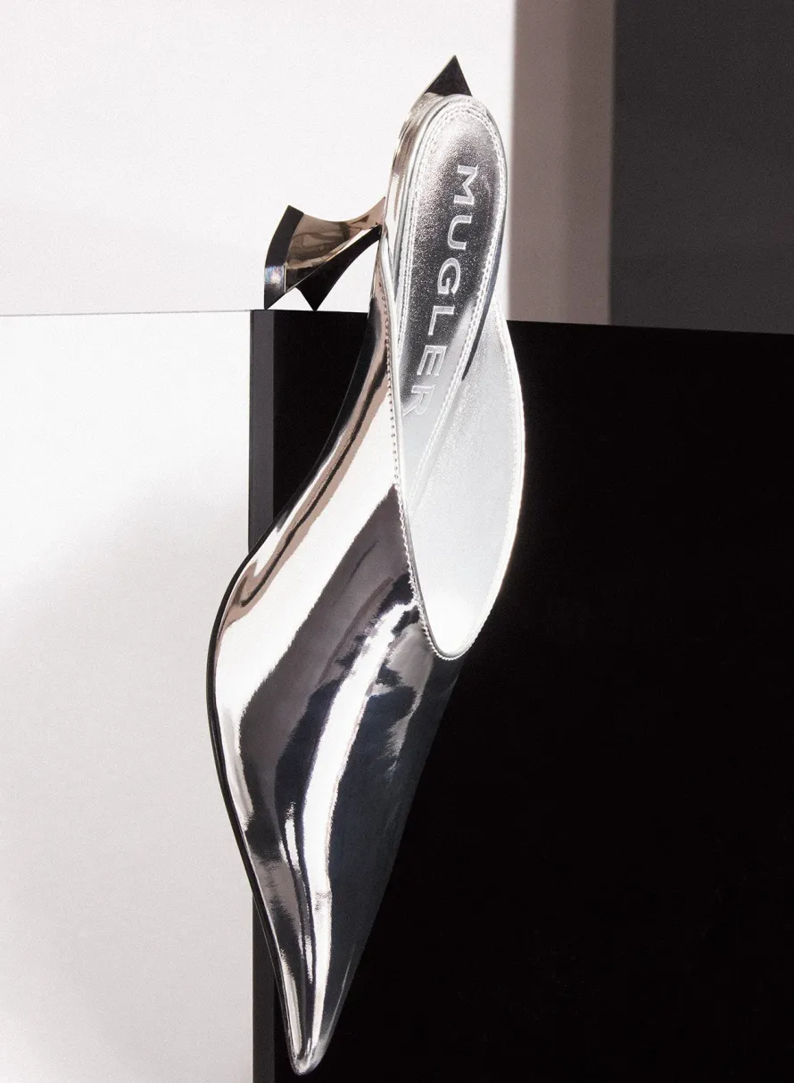 MUGLER Metallic leather Fang 55 mules