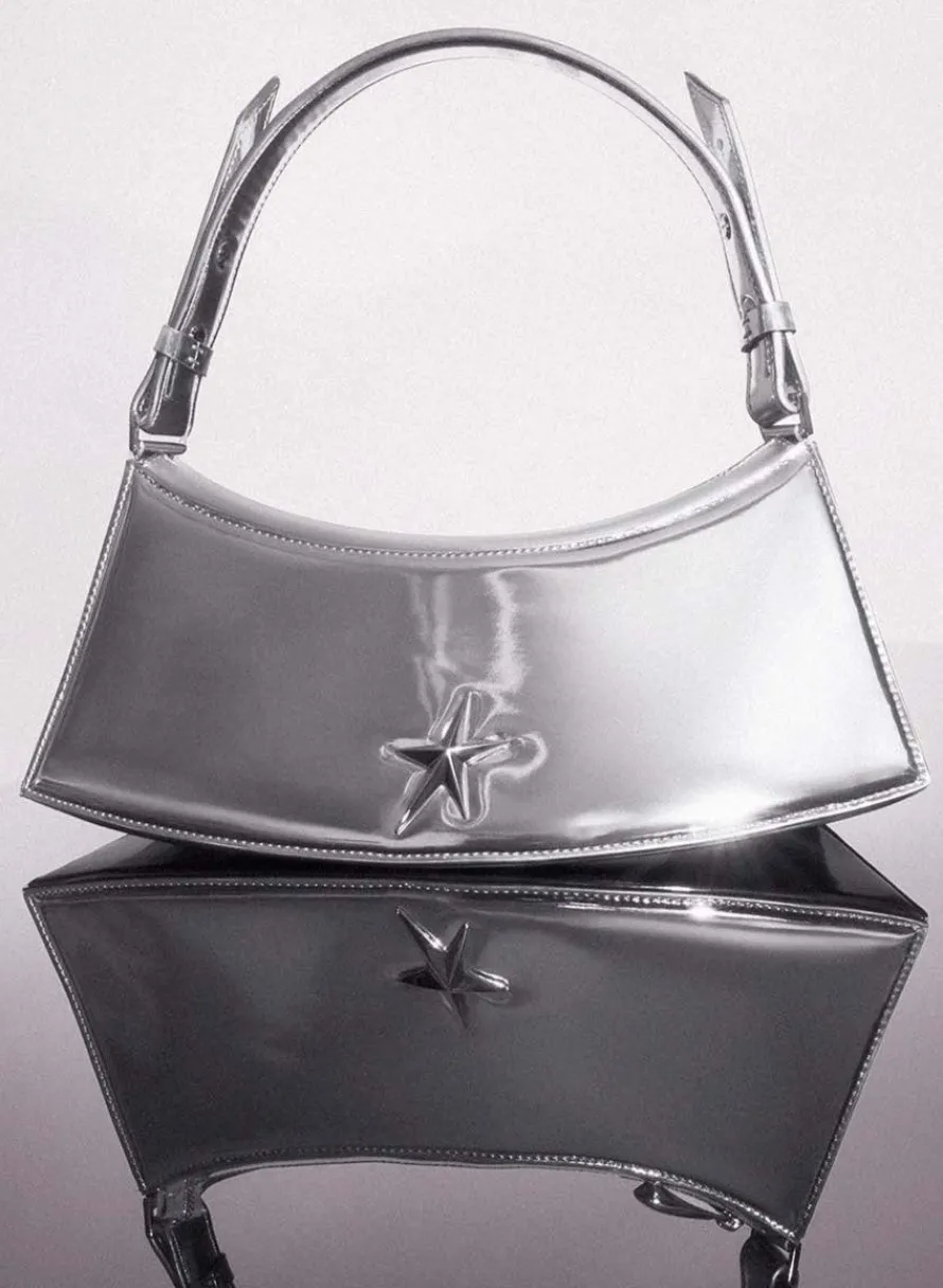 MUGLER metallic silver zenith bag