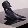 MUGLER midnight blue leather knot fang flat mules