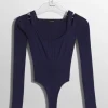 Women MUGLER midnight blue sculpting knit bodysuit