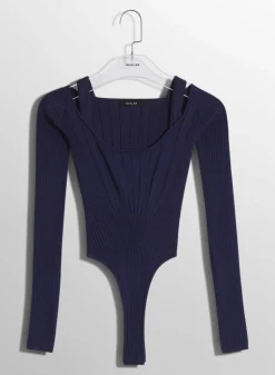 Women MUGLER midnight blue sculpting knit bodysuit
