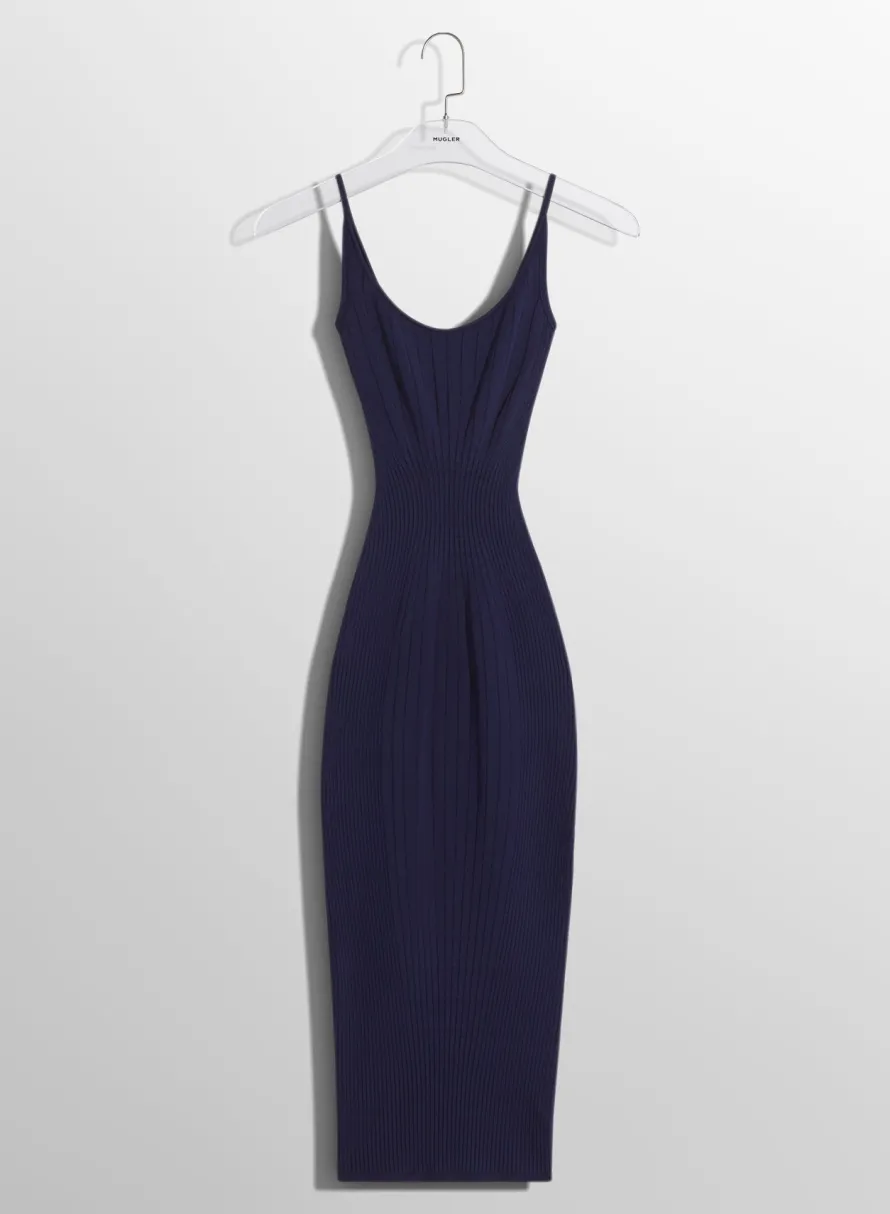Women MUGLER midnight blue sculpting knit dress